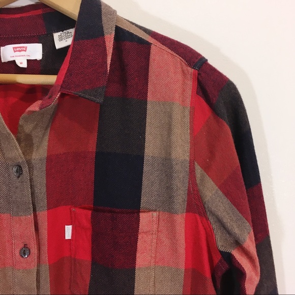 Levi's Tops - Levis Wool Flannel Plaid Button down Red Medium
